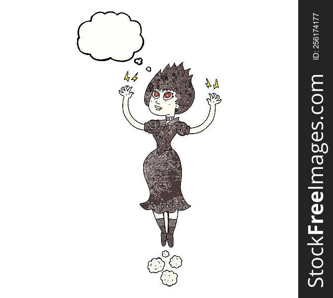 freehand drawn thought bubble textured cartoon vampire girl flying
