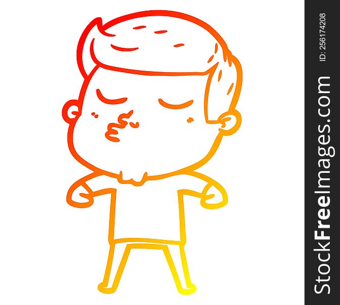 warm gradient line drawing of a cartoon model guy pouting