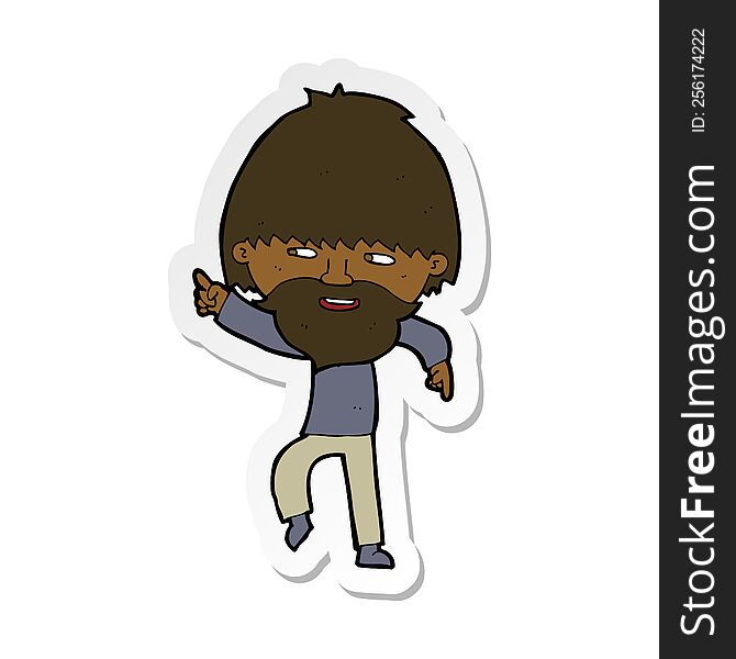 Sticker Of A Cartoon Bearded Man Pointing And Laughing