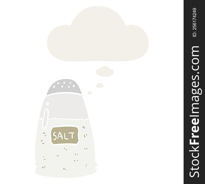 cartoon salt with thought bubble in retro style