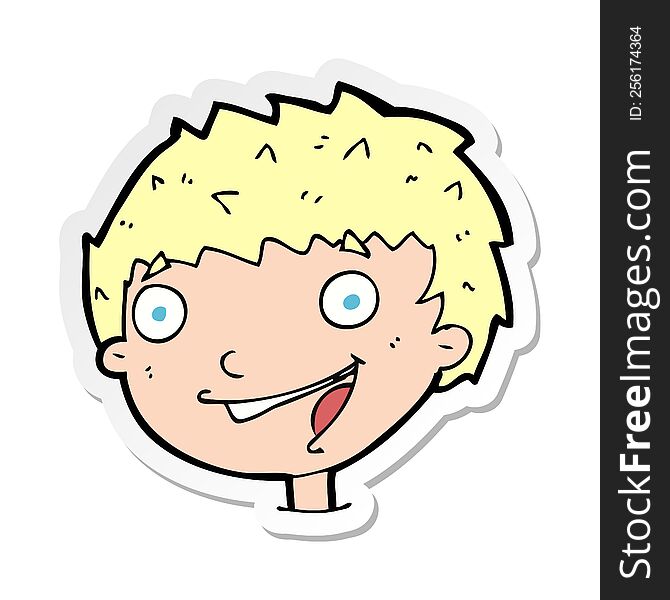 sticker of a cartoon laughing boy