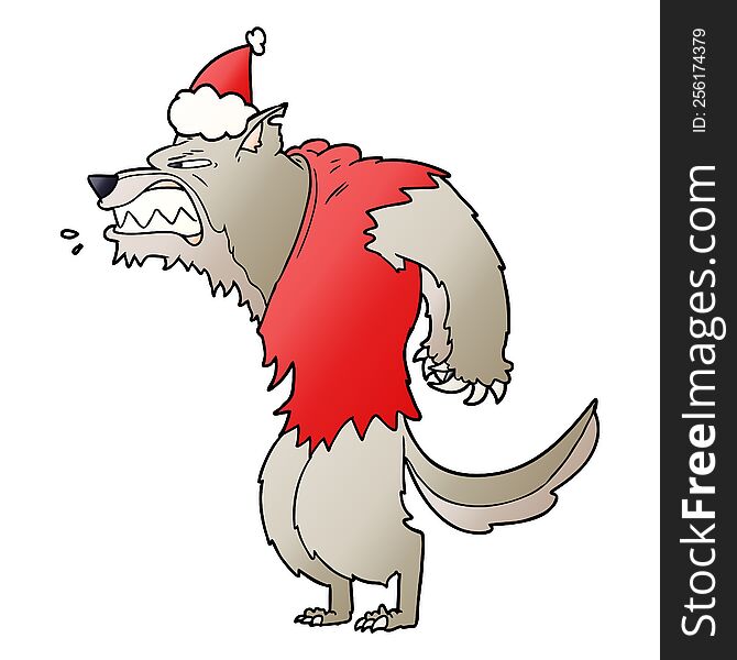 angry werewolf gradient cartoon of a wearing santa hat