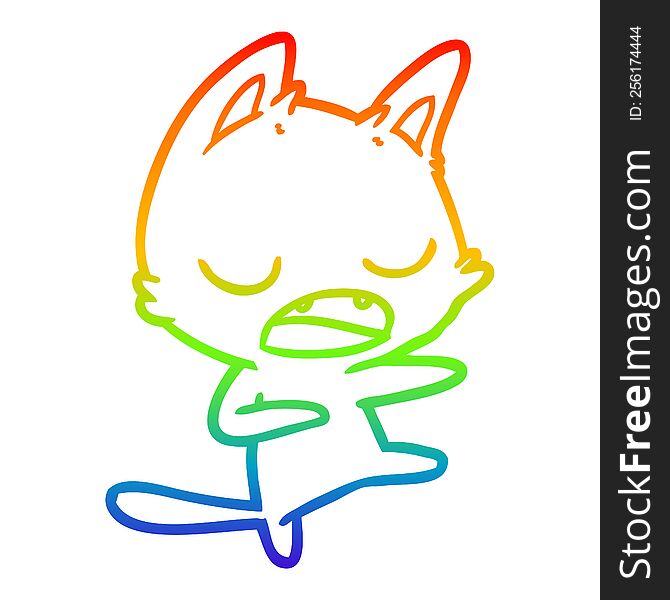 rainbow gradient line drawing of a talking cat dancing