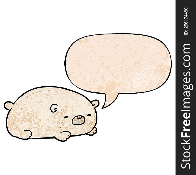 Cute Cartoon Polar Bear And Speech Bubble In Retro Texture Style