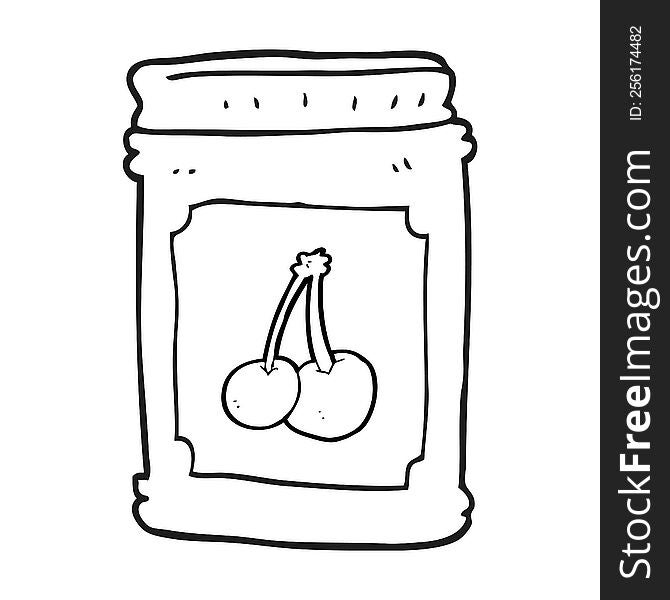freehand drawn black and white cartoon cherry jam jar