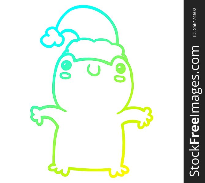 Cold Gradient Line Drawing Cute Cartoon Frog Wearing Christmas Hat