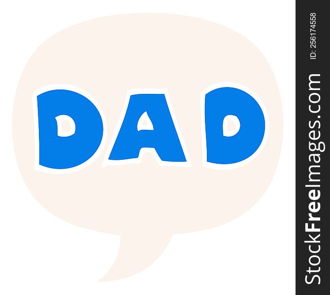 cartoon word dad with speech bubble in retro style