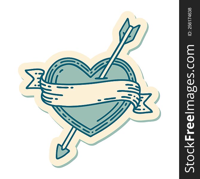 sticker of tattoo in traditional style of an arrow heart and banner. sticker of tattoo in traditional style of an arrow heart and banner