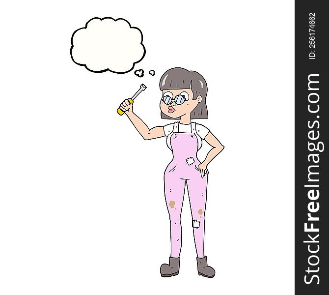Thought Bubble Cartoon Female Mechanic