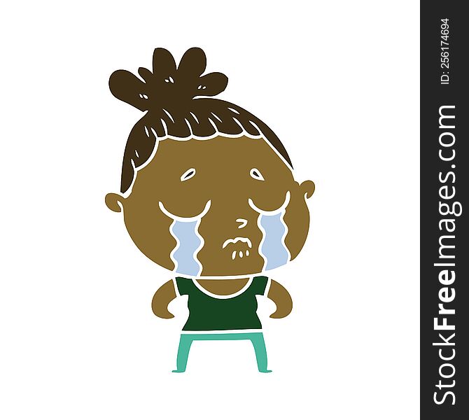 flat color style cartoon tough woman crying