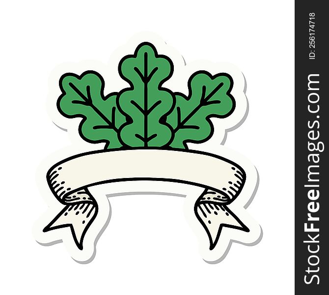 tattoo style sticker with banner of leaf. tattoo style sticker with banner of leaf