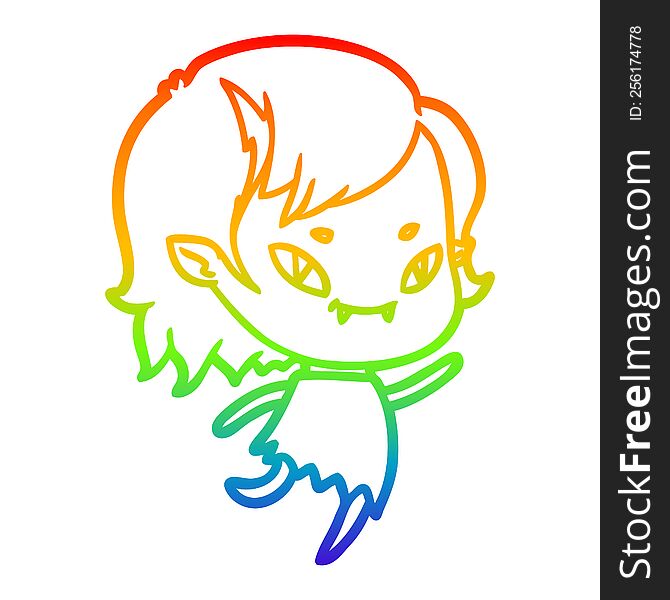 rainbow gradient line drawing cartoon friendly vampire girl running