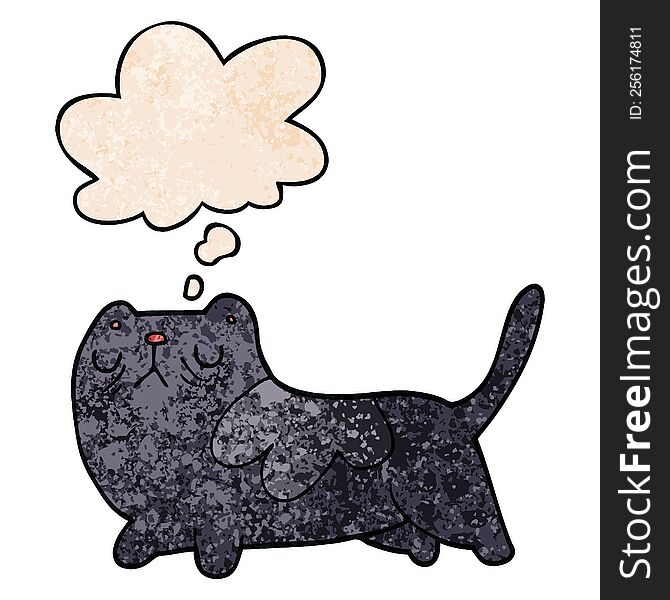 Cartoon Cat And Thought Bubble In Grunge Texture Pattern Style
