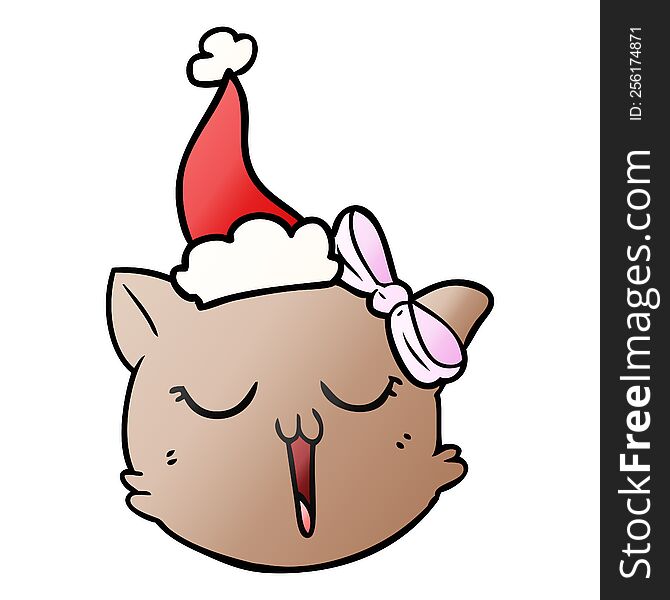 gradient cartoon of a cat face wearing santa hat