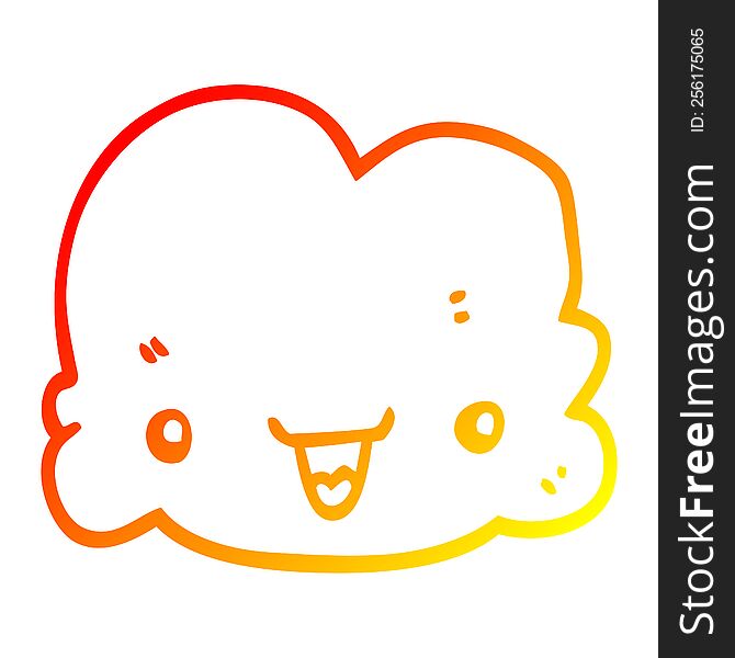warm gradient line drawing of a cartoon tiny happy cloud