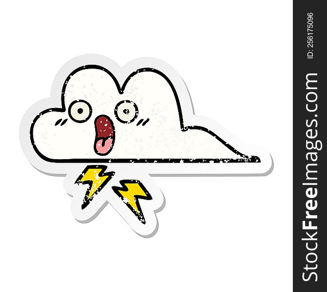 distressed sticker of a cute cartoon thunder cloud