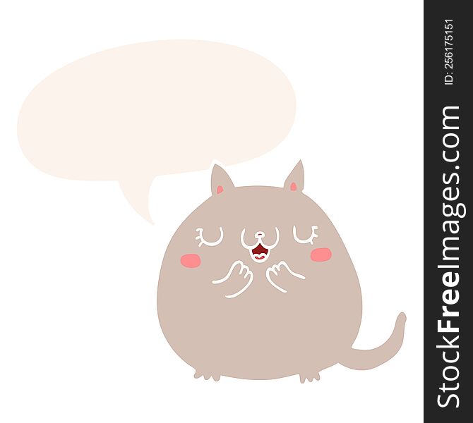 Cartoon Cute Cat And Speech Bubble In Retro Style