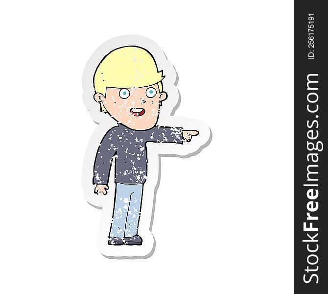 Retro Distressed Sticker Of A Cartoon Pointing Man