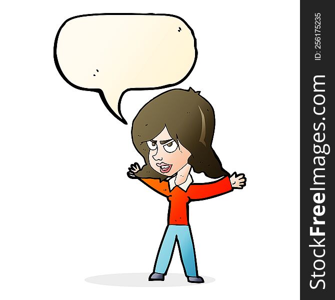 cartoon woman gesturing with speech bubble