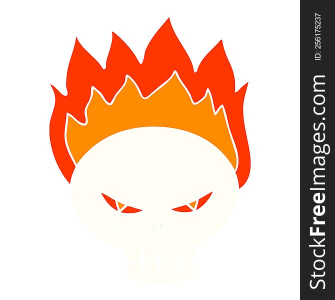 Flat Color Style Cartoon Flaming Skull