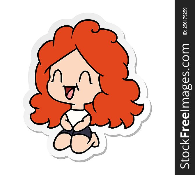 freehand drawn sticker cartoon cute kawaii happy girl