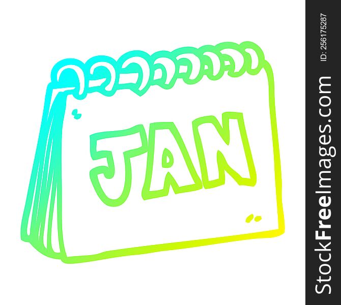 cold gradient line drawing of a cartoon calendar showing month of january