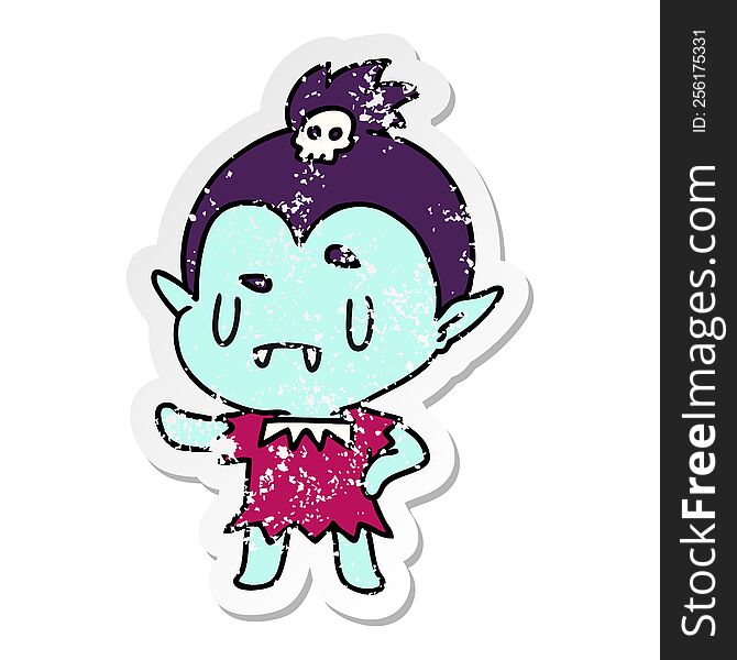 Distressed Sticker Cartoon Kawaii Of Cute Vampire Girl