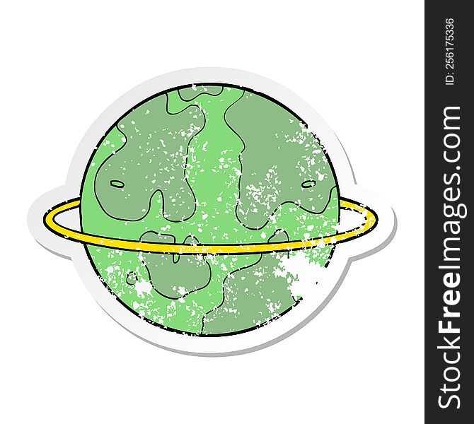 distressed sticker of a cartoon alien planet