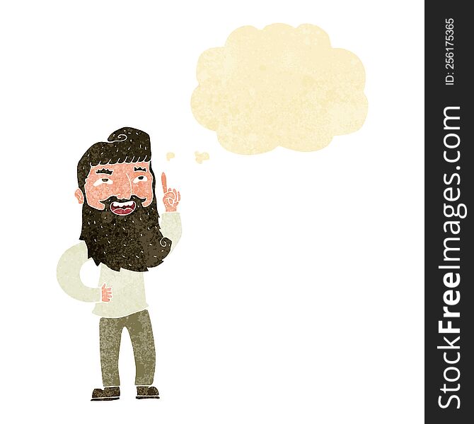 Cartoon Happy Bearded Man With Idea With Thought Bubble