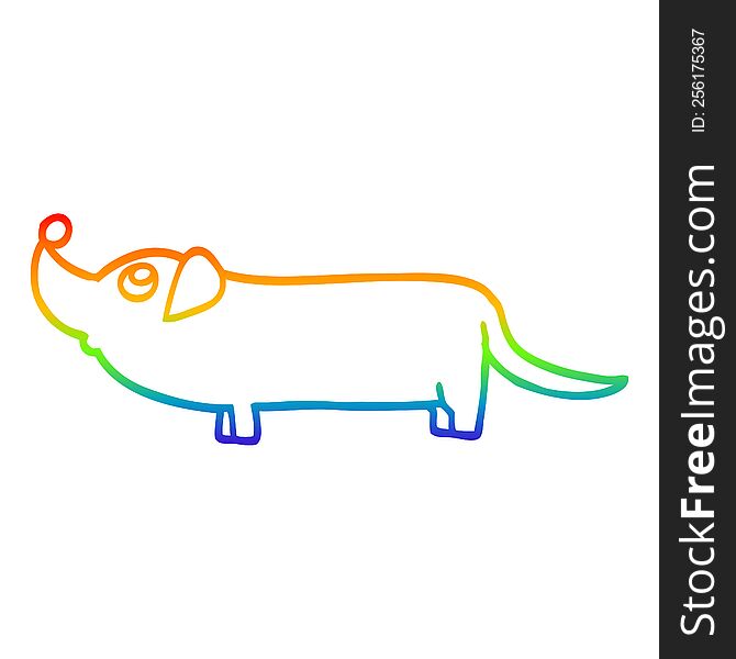 rainbow gradient line drawing of a cartoon dachshund