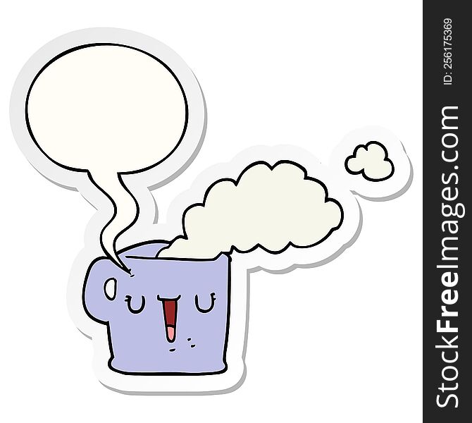 cartoon hot cup of coffee with speech bubble sticker