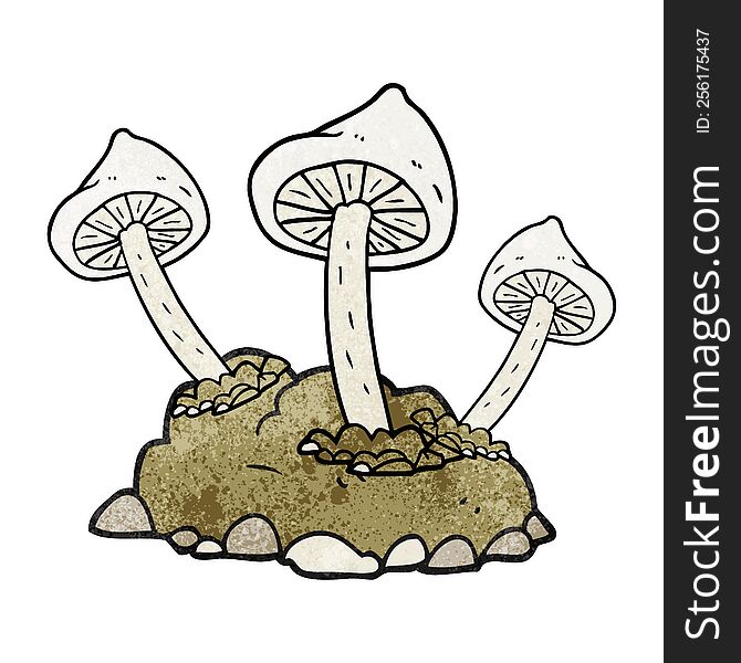 freehand textured cartoon mushrooms growing