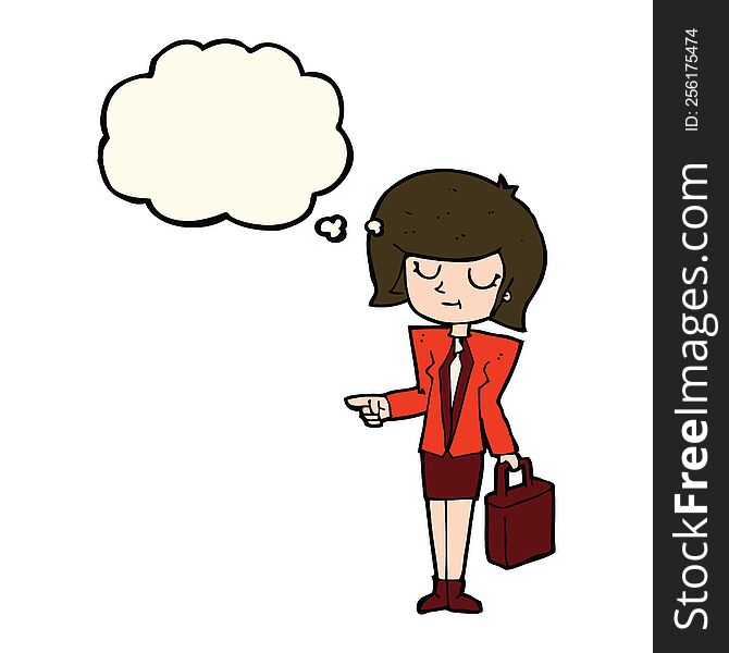 cartoon businesswoman pointing with thought bubble