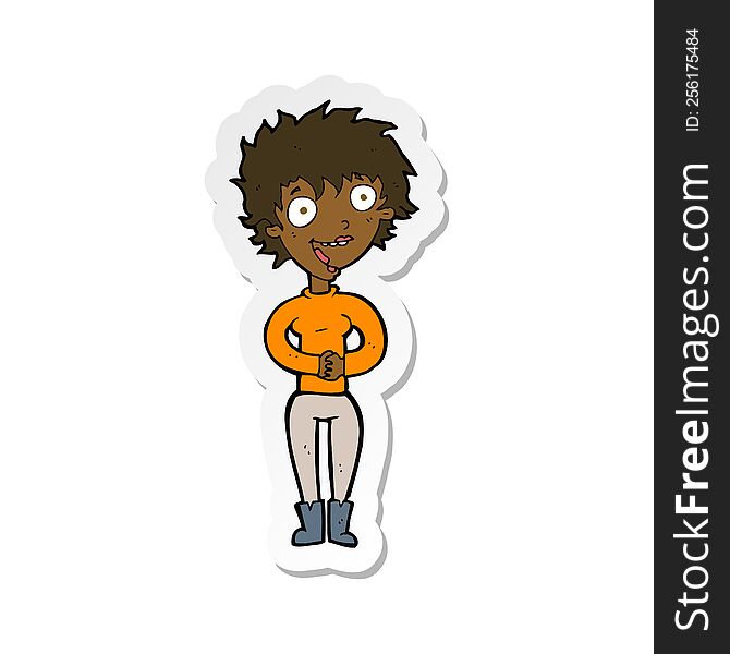 sticker of a cartoon crazy excited woman