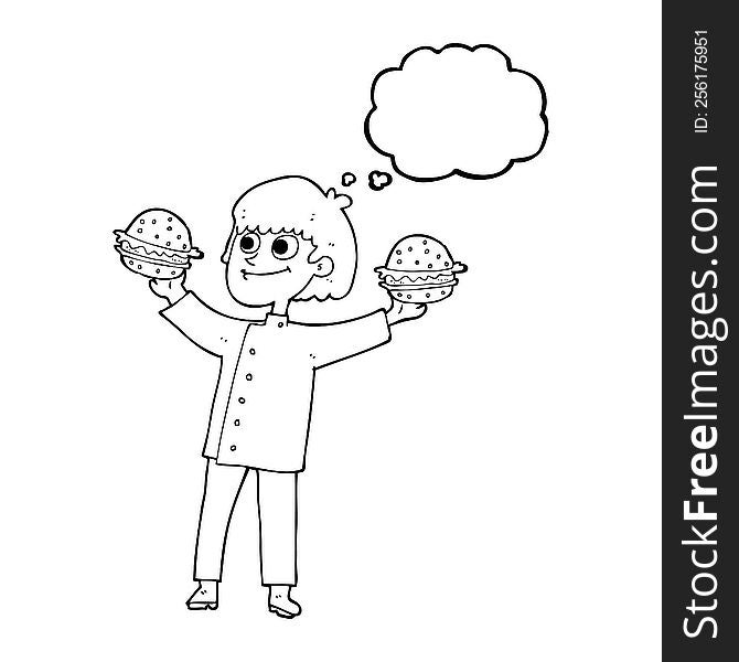 Thought Bubble Cartoon Chef With Burgers