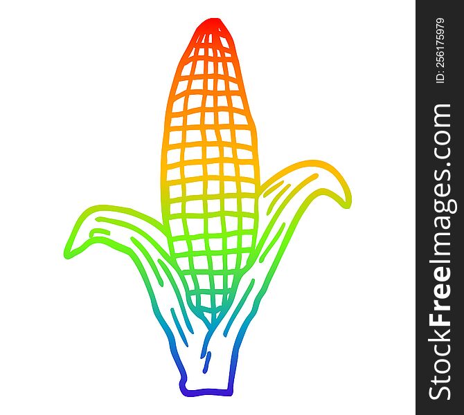 rainbow gradient line drawing of a cartoon corn on cob