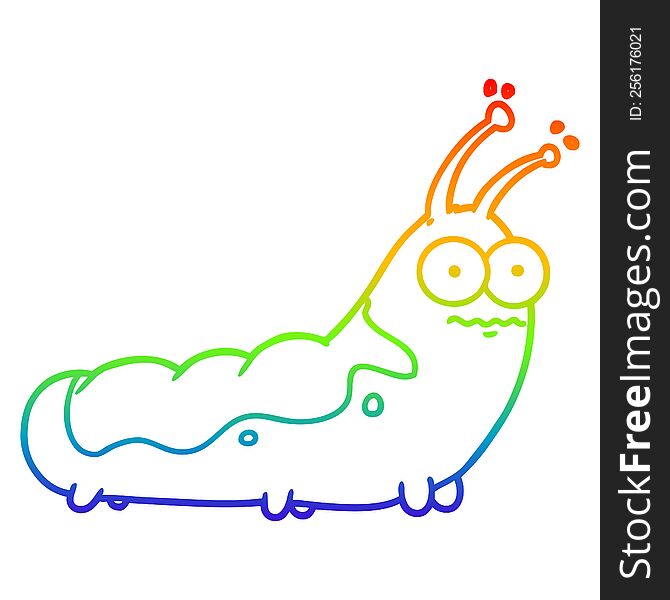 rainbow gradient line drawing of a funny cartoon caterpillar