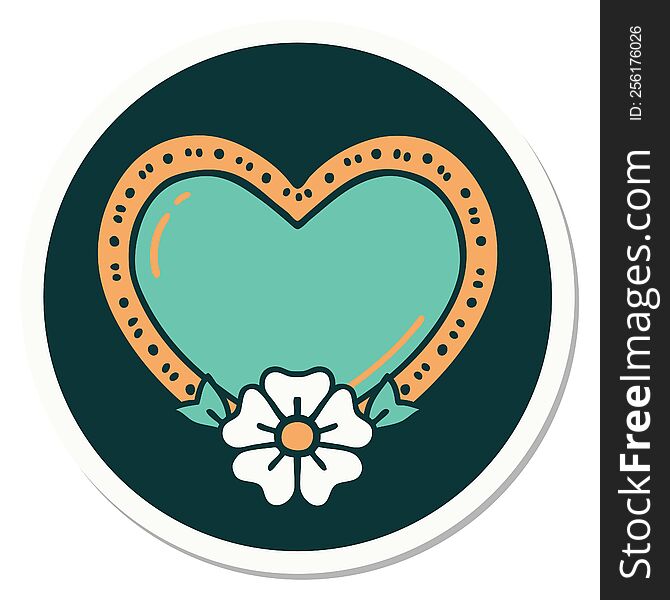 tattoo style sticker of a heart and flower