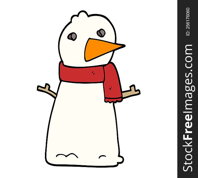 Hand Drawn Doodle Style Cartoon Snowman