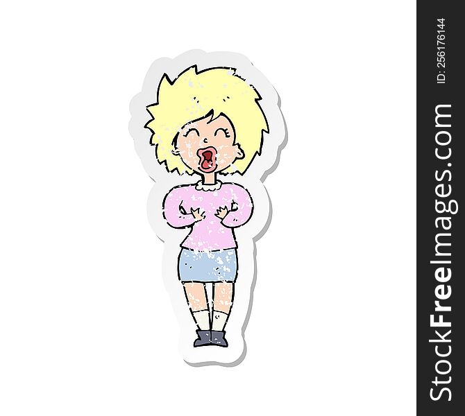 Retro Distressed Sticker Of A Cartoon Screaming Woman