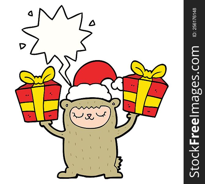 Cartoon Christmas Bear And Speech Bubble