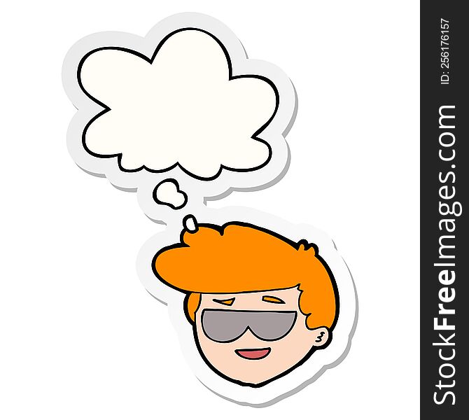 cartoon boy wearing sunglasses with thought bubble as a printed sticker