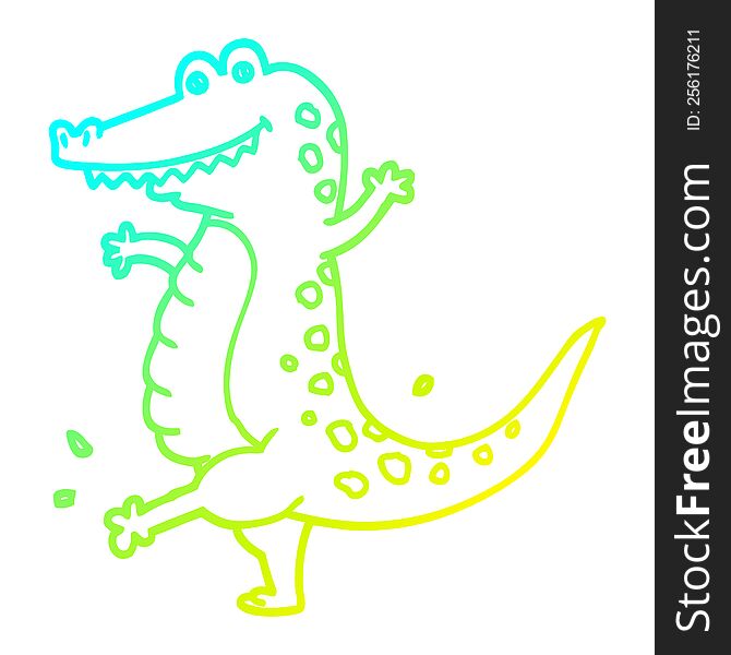 cold gradient line drawing of a cartoon dancing crocodile