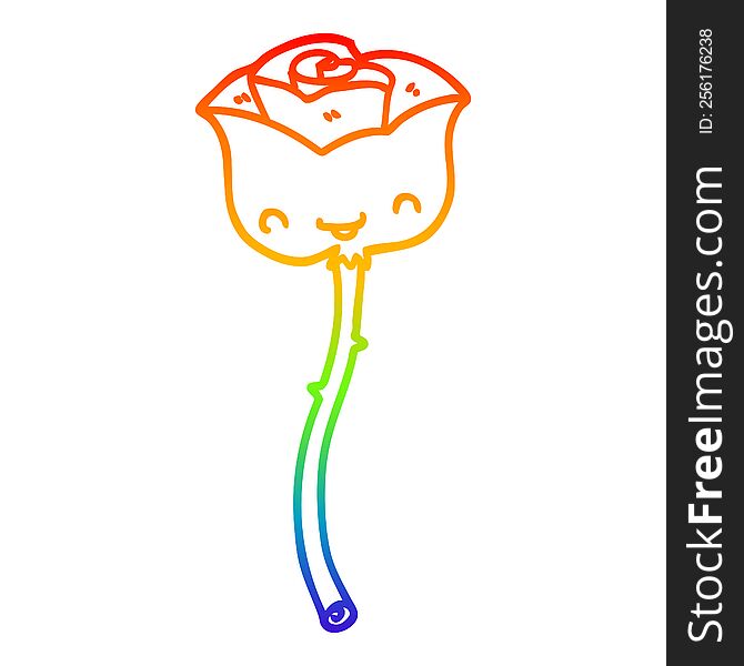 rainbow gradient line drawing of a cartoon rose