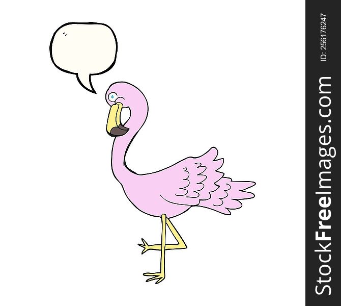 freehand drawn speech bubble cartoon flamingo