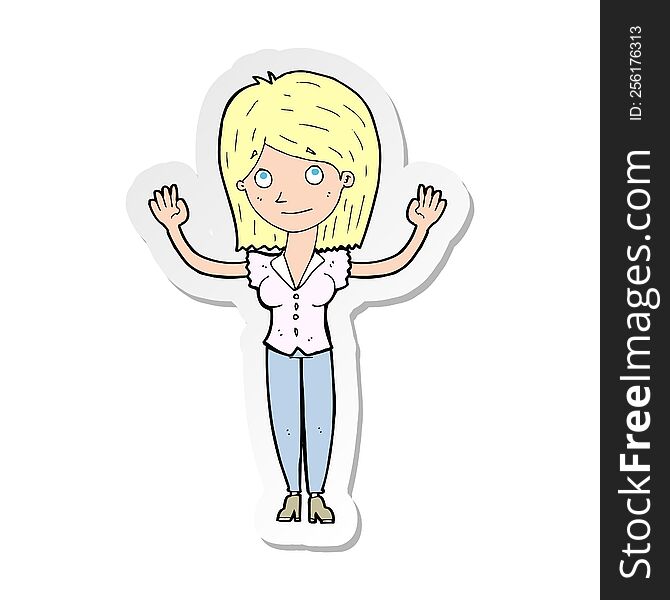 sticker of a cartoon woman holding up hands