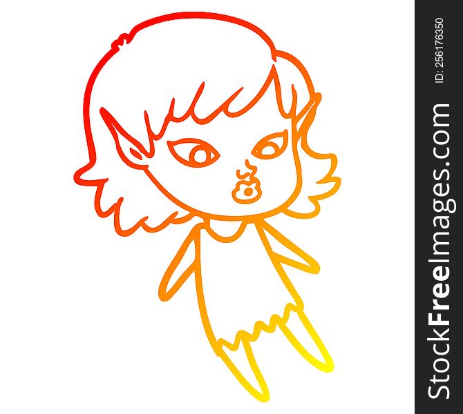 warm gradient line drawing of a pretty cartoon elf girl