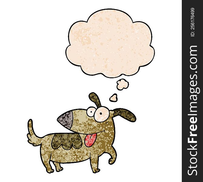 Cartoon Happy Dog And Thought Bubble In Grunge Texture Pattern Style
