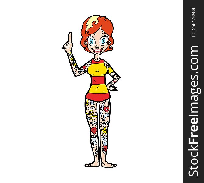 cartoon woman covered in tattoos