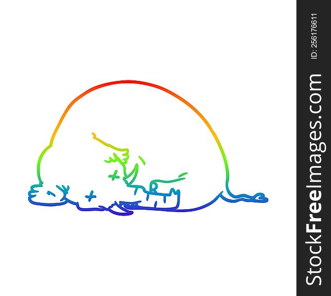 rainbow gradient line drawing of a cartoon dead mammoth